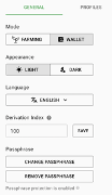 Derivation Index in the settings