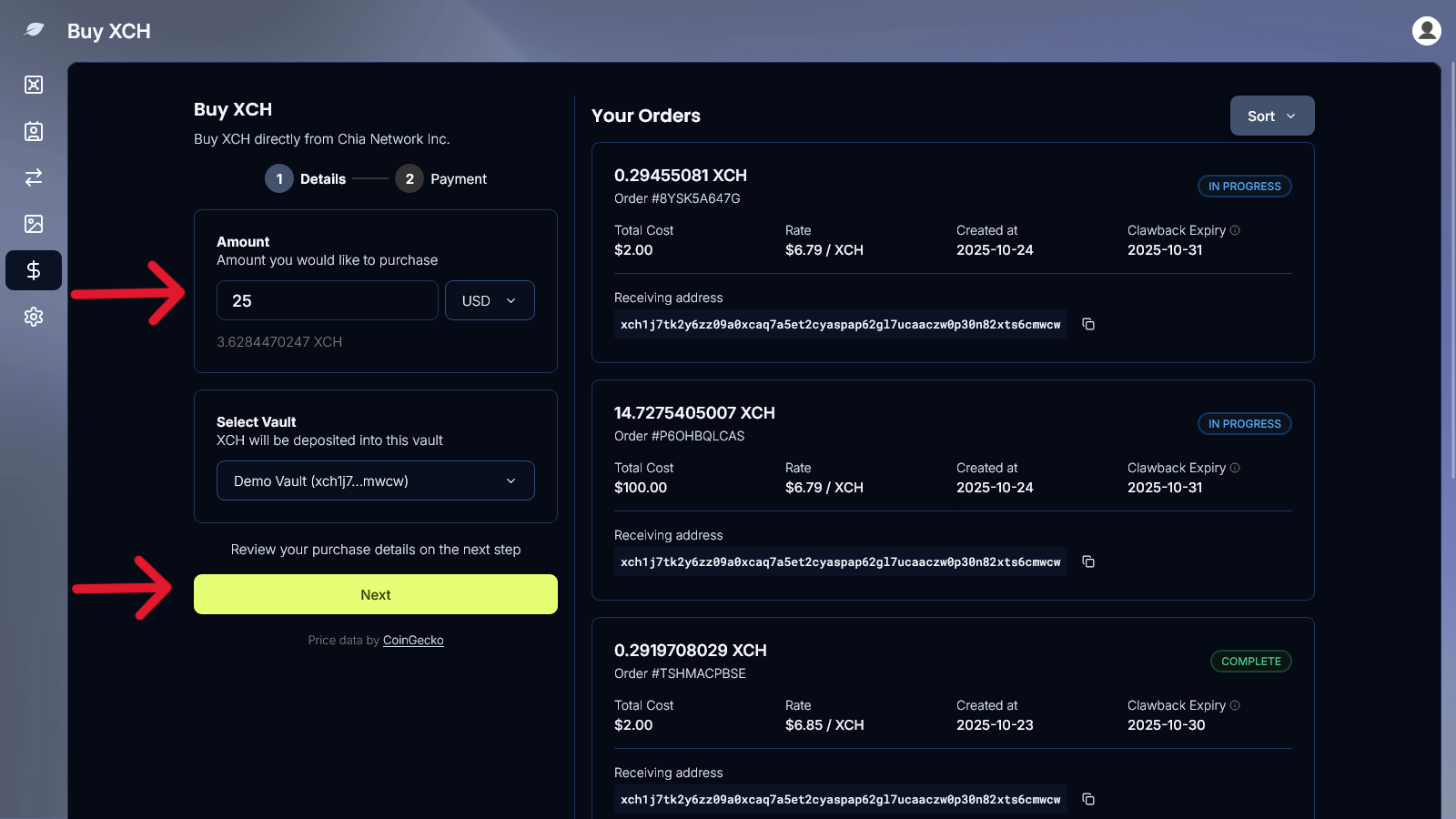 Enter purchase amount