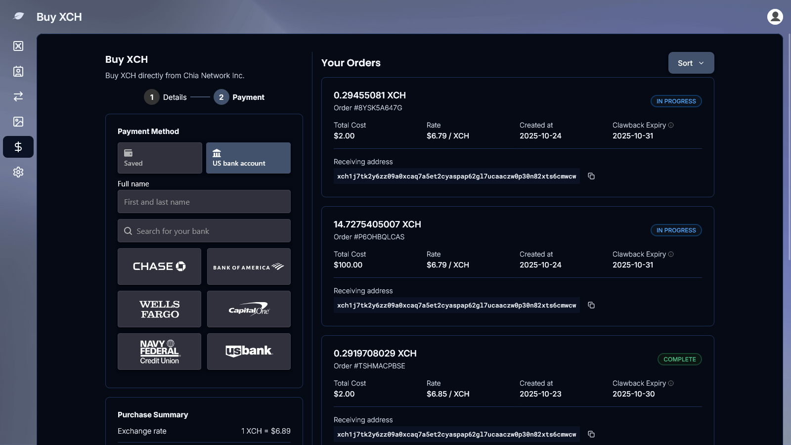 Select or add bank account