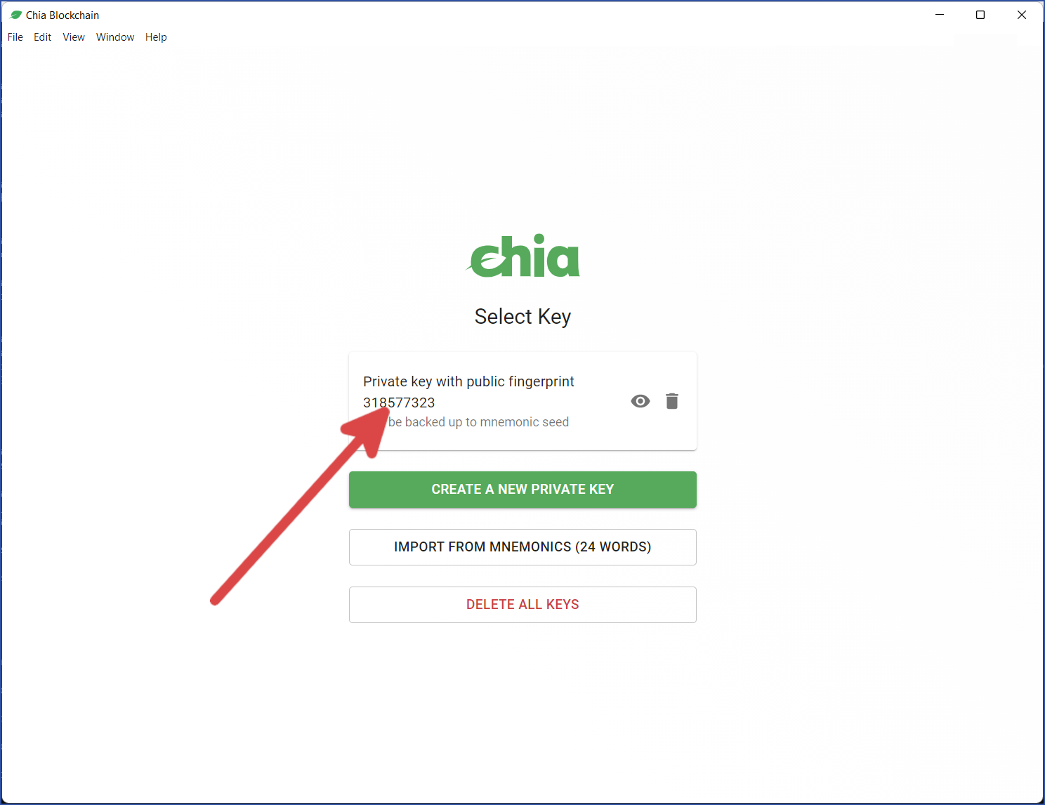 Select Key dialog