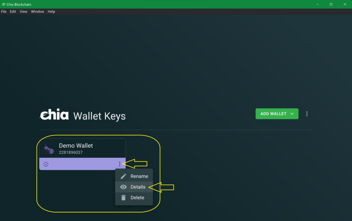 Select Details for a Chia keyset